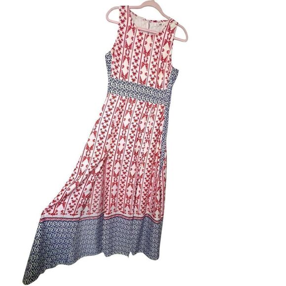 Tularosa Sleeveless Midi Dress Red White Blue Floral Geometric Boho Style Size M - Picture 7 of 7